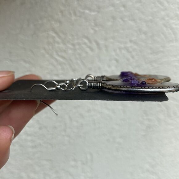 Hand Crafted Drop Earrings, Dried Forget Me Not set in a Silver Oval - Picture 4 of 8